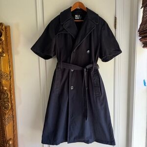 NLST Navy Short Sleeve Trench Coat Japanese Cotton Belted Double Breasted Large
